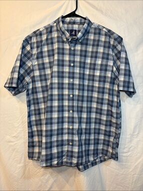 Johnnie-O Men’s XL Blue Plaid Button Down Shirt Short Sleeve Coastal Preppy